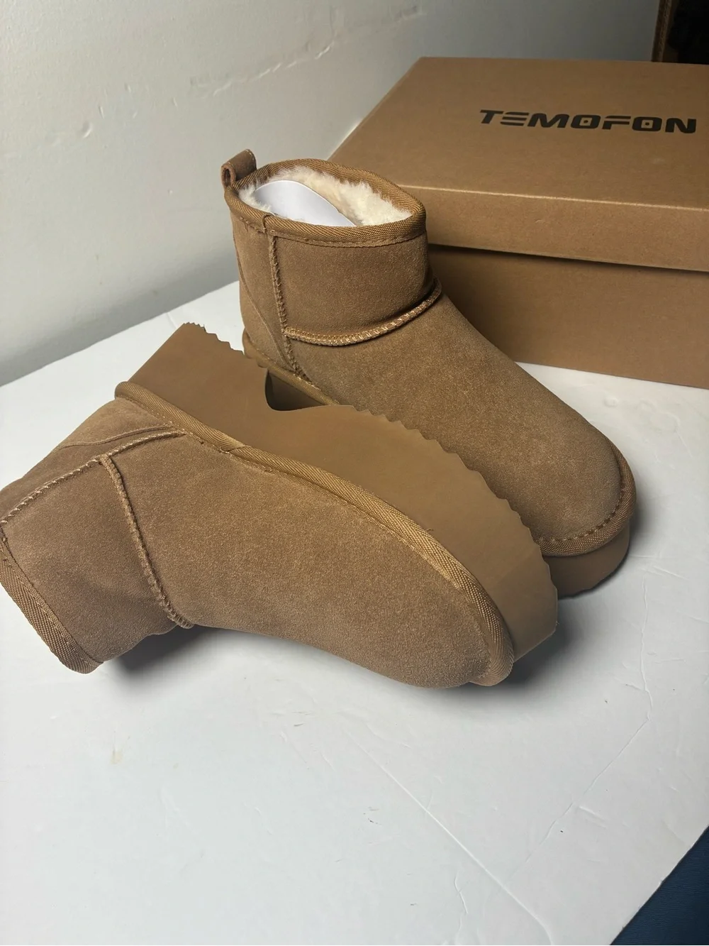 Men's Suede Shearling-Lined Ankle Boots - Brown